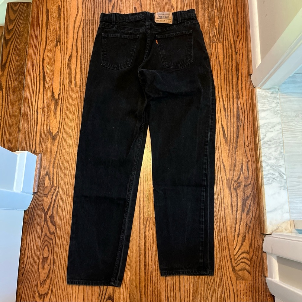 VTG Levi’s 550 Black Denim Jeans Size 36 x 34 Relaxed Fit Tapered Leg Orange Tab
